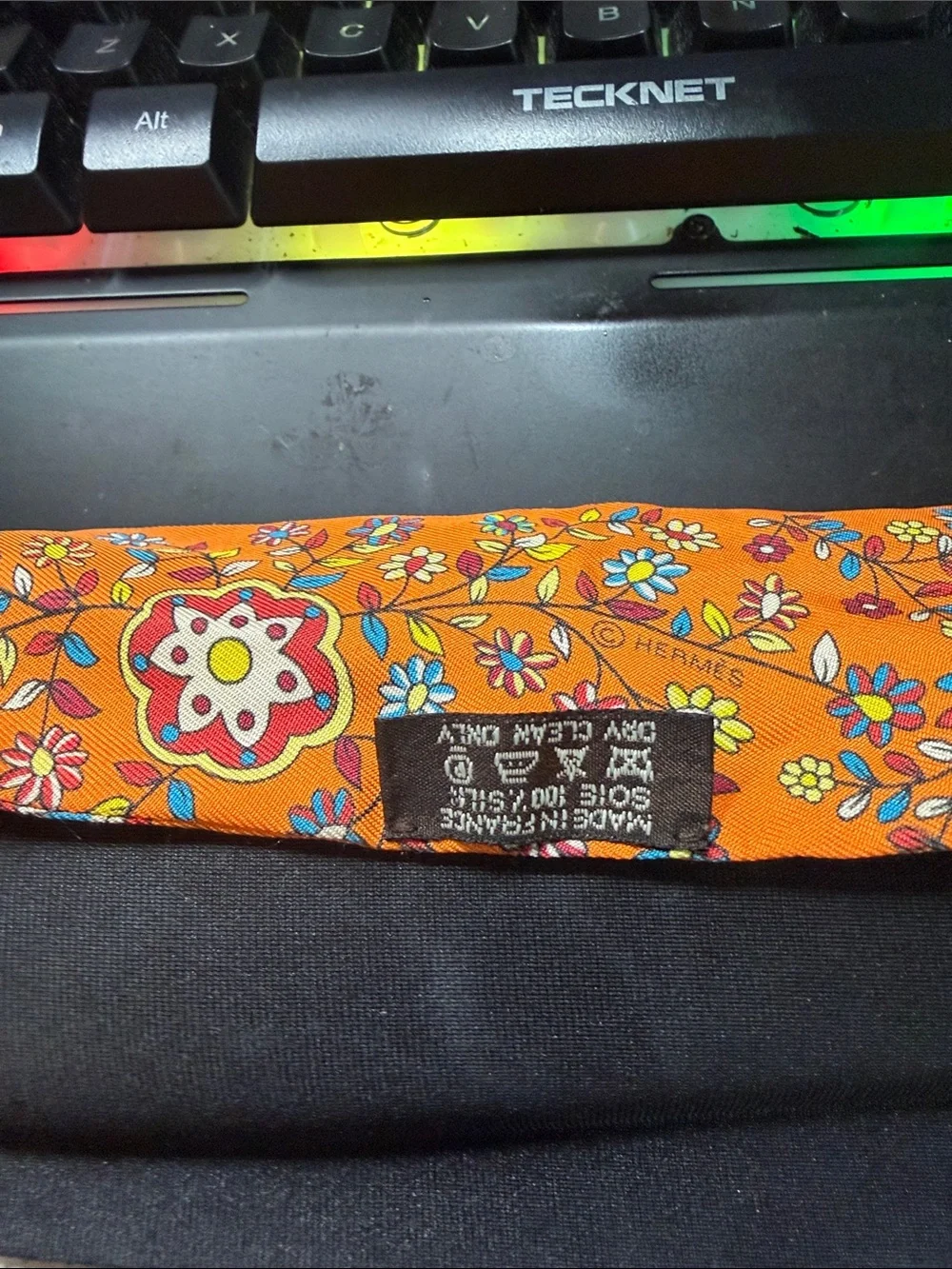 Hermès Orange Floral Silk Twilly Scarf